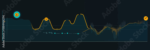 Financial data chart with fluctuating line graph and percentage indicators on dark background business analytic visualization and investment trends concept vector illustration