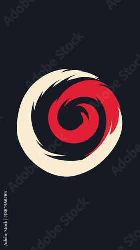 Minimalist red black and white spiral logo vector with swirling abstract vortex design for modern branding and creative visual identity concept artwork