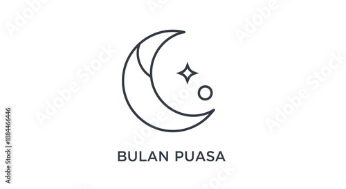 Crescent Moon Illustration with Stars Design.