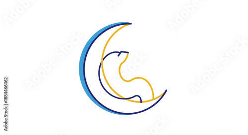 Crescent Moon with Sleeping Baby Illustration.