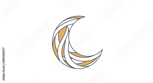 Crescent Moon with Golden Accents Illustration.