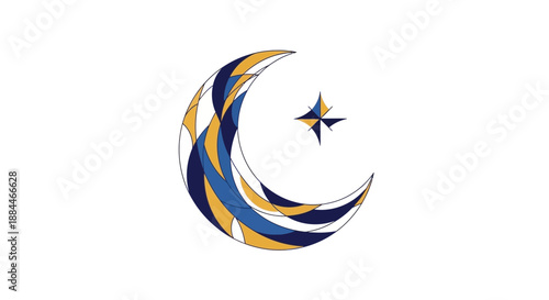 Crescent Moon with Star Symbol Illustration.