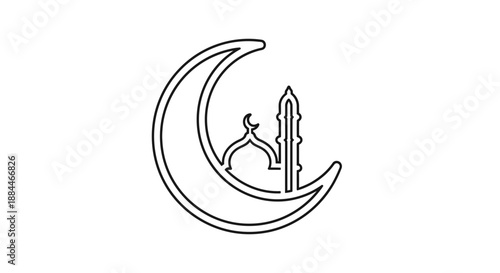 Ramadan crescent moon and mosque icon.