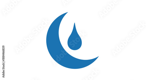 Blue crescent moon with drop symbol.