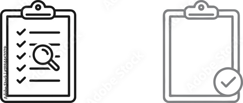 Checklist inspection clipboard icons with verification check marks outline styles isolated flat vector symbols for audit management design