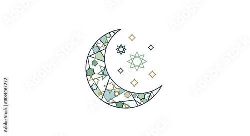 Stained glass crescent moon design.