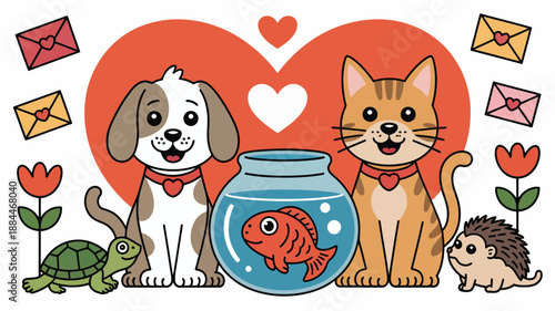 Variety of pets in a heart-shaped frame Vector