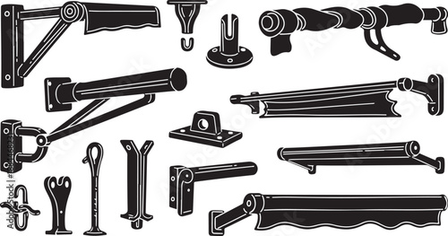 Collection of various metal hardware tools and equipment