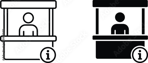 Information desk and service counter icons outline and solid styles isolated flat vector symbols for customer support design