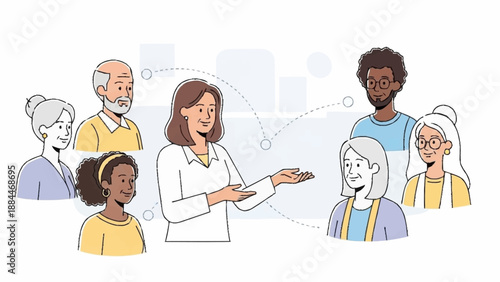 Diverse group of people communicating and collaborating together.