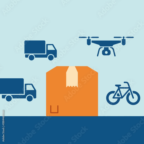 Delivery Package with Various Transport Icons.