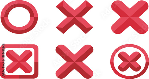 Multiple red X marks and circles represent various forms of negation and cancellation.