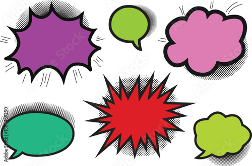 Colorful comic speech bubbles in various shapes