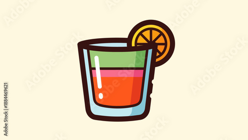 Colorful cocktail glass with orange slice refreshment drink illustration