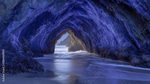 Mystical Blue Cave Entrance with Ocean Waves.