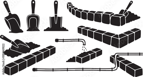 Bricklaying tools and materials for construction projects illustration set