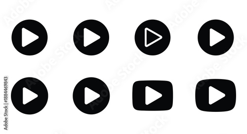 Collection of black play button icons in various shapes and arrangements