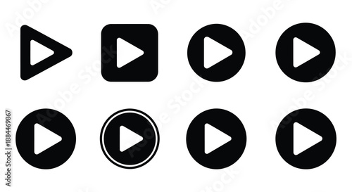 Collection of black play button icons in various shapes and arrangements