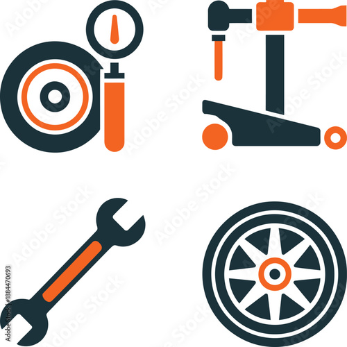 Orange and gray tools and bicycle parts wheel wrench