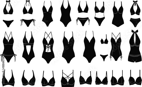 women swimwear, one piece, fashion set, summer clothes, beach style, clothing icons, swimsuit collection, lingerie silhouette, apparel design, holiday fashion, vacation wear