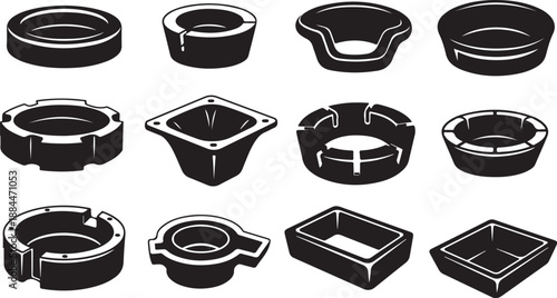 Collection of various black and white metal clamp styles