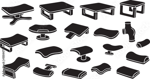 Collection of various massage tables and chairs illustrations