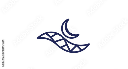 Dark blue crescent moon symbol design.