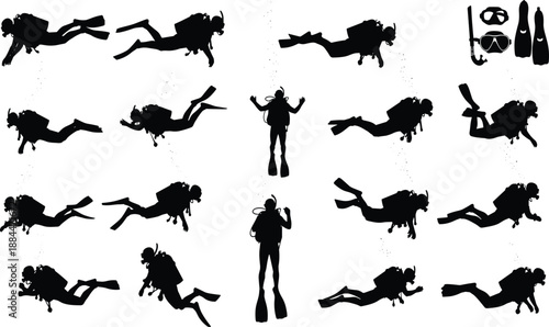 Large group of happy young people jumping silhouettes vector illustration celebrating success and freedom with arms raised up high on isolated white background
