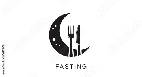Black fasting logo with utensils.