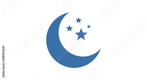 Blue crescent moon with stars symbol.