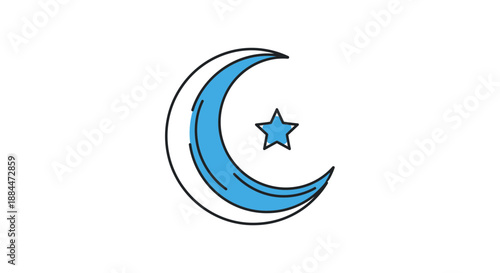 Crescent Moon with Blue Star Icon.