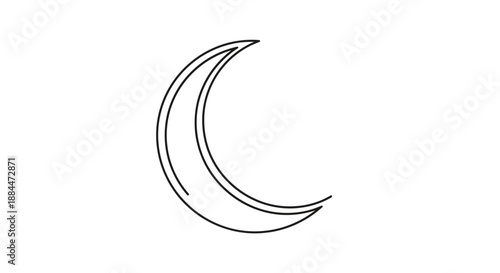 Crescent Moon Simple Line Art Illustration.