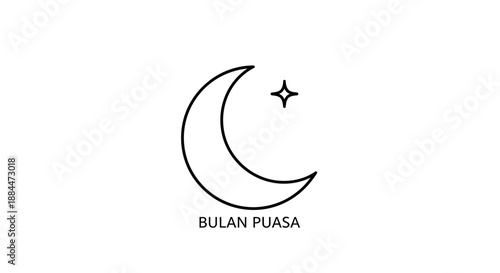 Crescent Moon with Star Illustration Design.