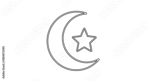 Crescent Moon with Star Symbol Illustration.