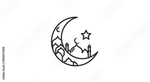 Crescent Moon with Mosque and Star.