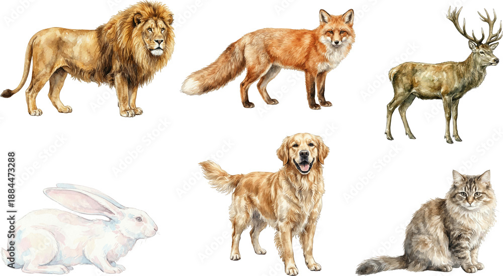 Obraz premium collection of watercolor animals