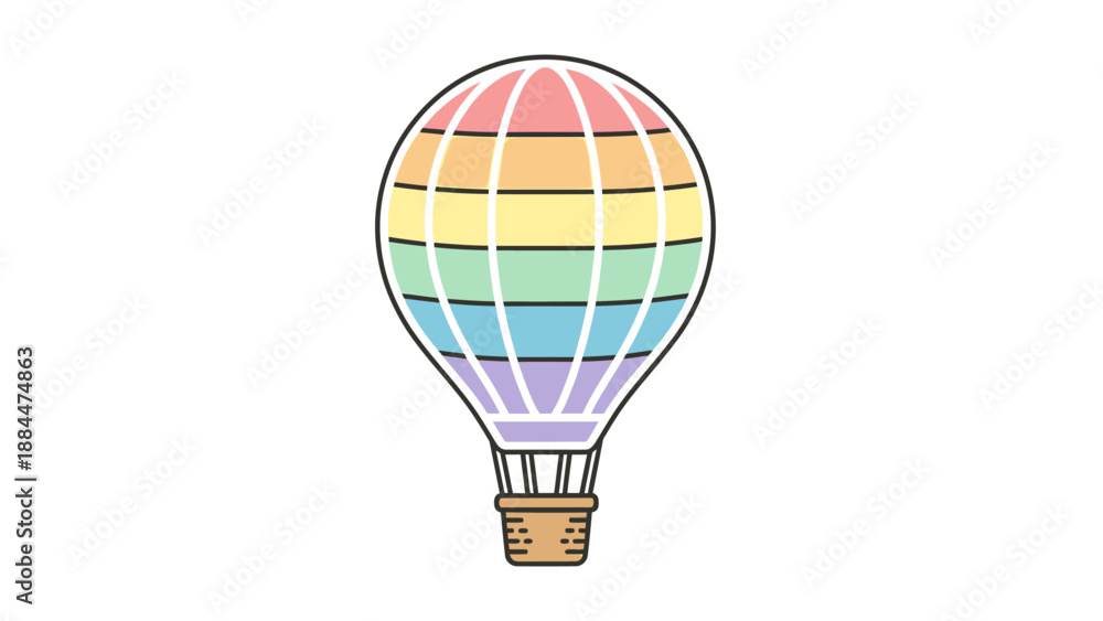 Fototapeta premium A colorful hot air balloon with a rainbow design floats against a clean white background, symbolizing freedom and adventure in a lifestyle of travel and exploration.