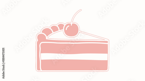 Illustration of a slice of layered cake with cherry on top in pink color.
