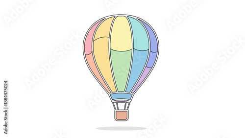 Colorful hot air balloon floating in the sky with pastel shades.