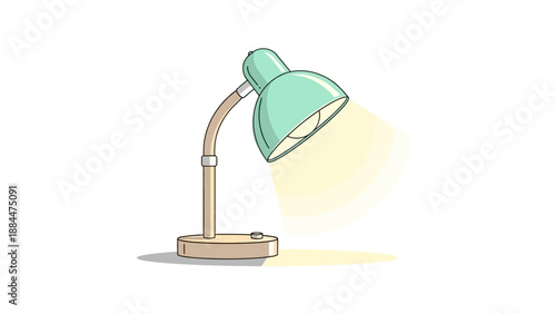 Modern adjustable desk lamp with green shade illuminating workspace.