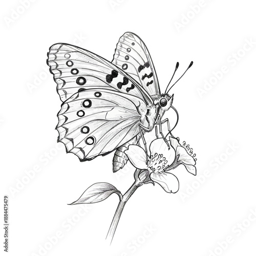 Beautiful Silver-washed Fritillary (Argynnis paphia) butterfly, vector artwork of this elegant insect