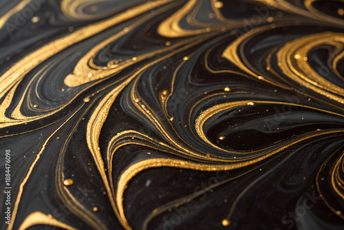 Abstract Mixing Of Gold And Black Thick Liquid Paint Texture