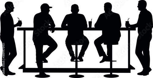 Silhouette of friends sitting and standing at a bar counter