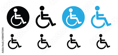 Wheelchair Icon Set Vector,Disabled Handicap Accessibility Symbol Collection,Disabled icons, Wheelchair symbols, handicapped access signs set. Wheelchair, handicapped access sign or symbols.