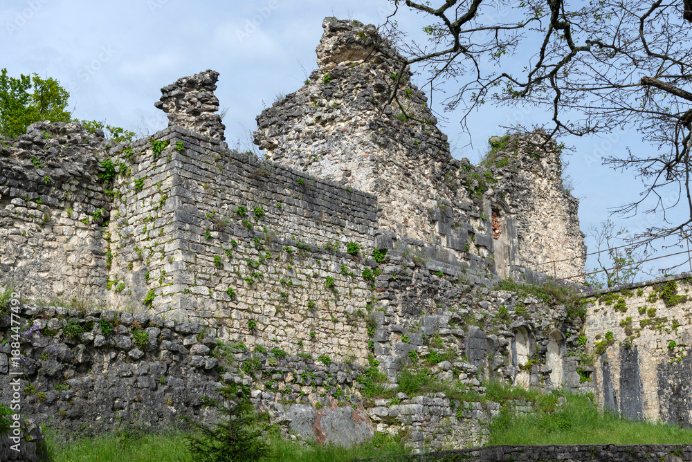 Fototapeta premium Ruins of a church on the territory of the ancient fortress of Anakopia. New Athos, Abkhazia