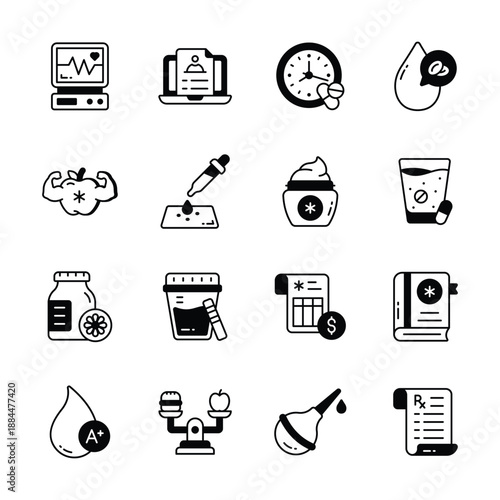 Pack of medical and healthcare icons in modern glyph style