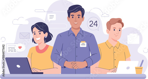 Customer service team members provide friendly support with 24-hour availability.