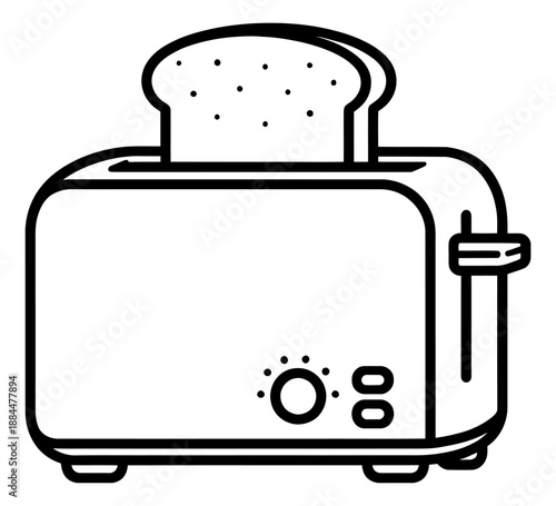 Line art illustration of a toaster depicting a slice of bread for breakfast