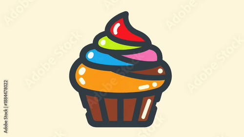 Colorful cupcake illustration on a cream background for dessert concepts