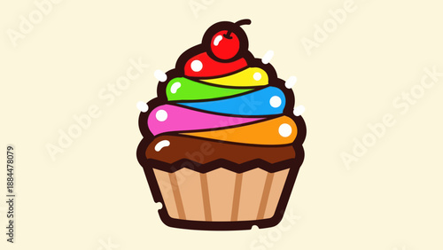 Colorful cupcake illustration on beige background dessert pastry sweet treat design